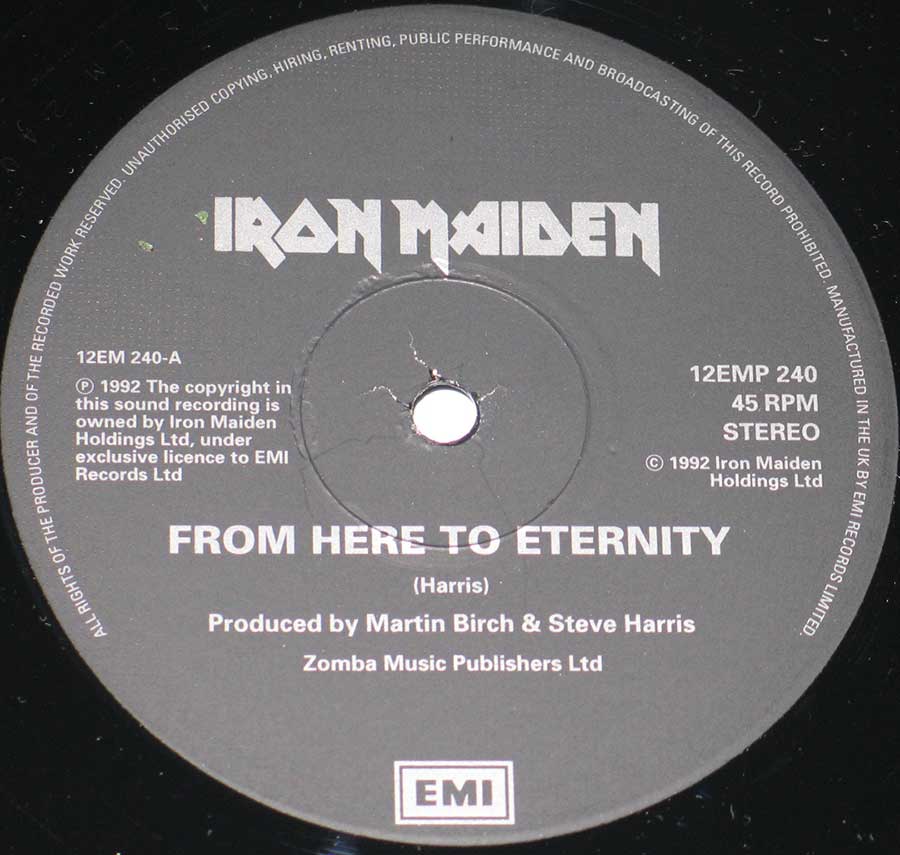 IRON MAIDEN - From Here To Eternity Fold-Out Poster Bag 12" VINYL LP ALBUM enlarged record label