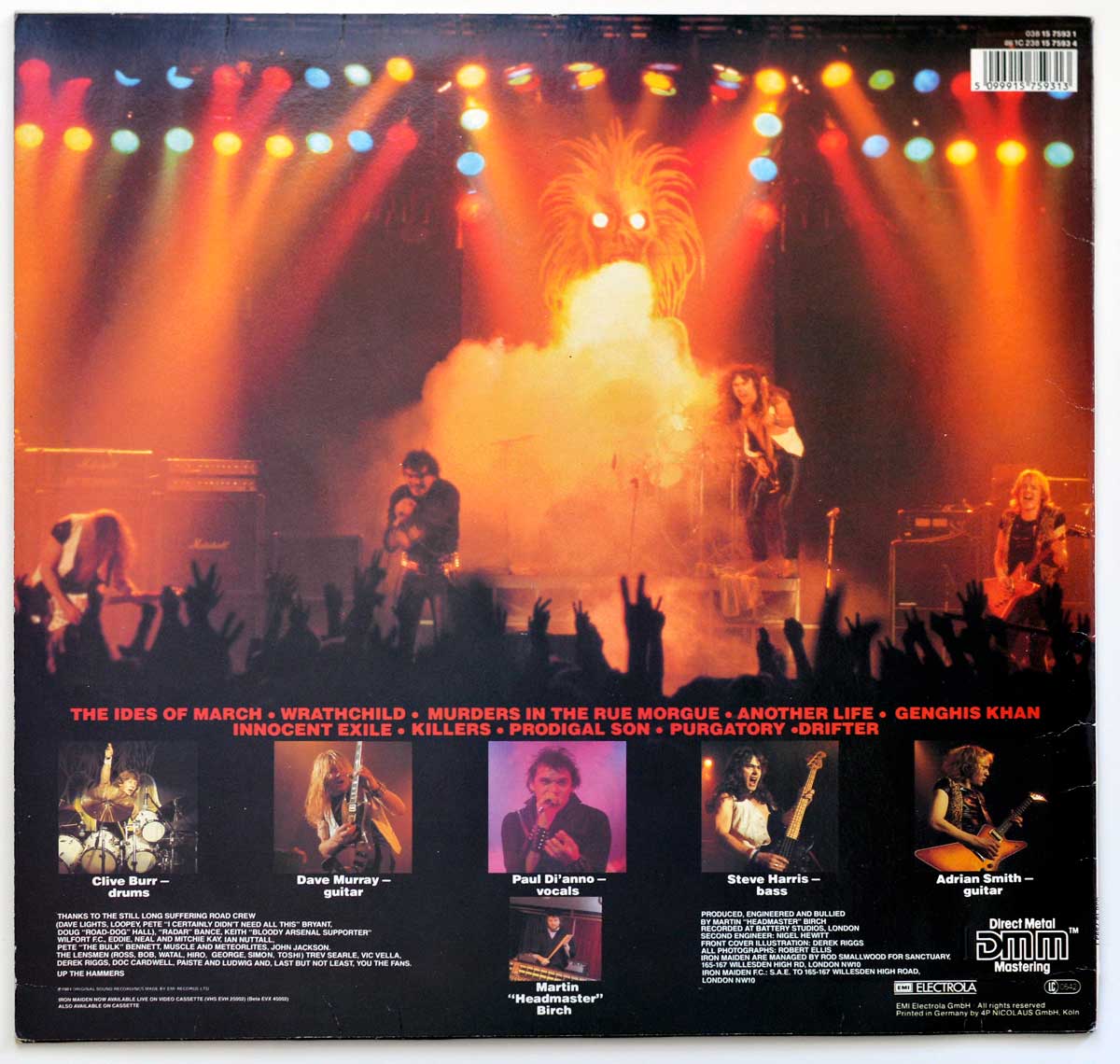 Photo of album back cover IRON MAIDEN - Killers Fame Germany 