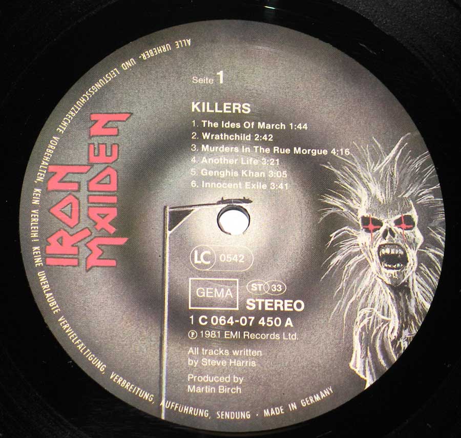 "Killers" Record Label Details: EMI Records Ltd 1C 064-07 450 (064-07450) LC 0542   ℗ 1981 EMI Records Sound Copyright 