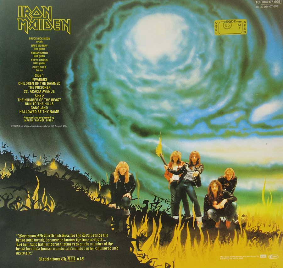 IRON MAIDEN - Number of the Beast Germany 2nd Release 12" VINYL LP ALBUM
 back cover