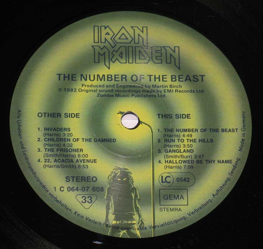 IRON MAIDEN - Number of the Beast Germany 2nd Release 12" VINYL LP ALBUM
 enlarged record label