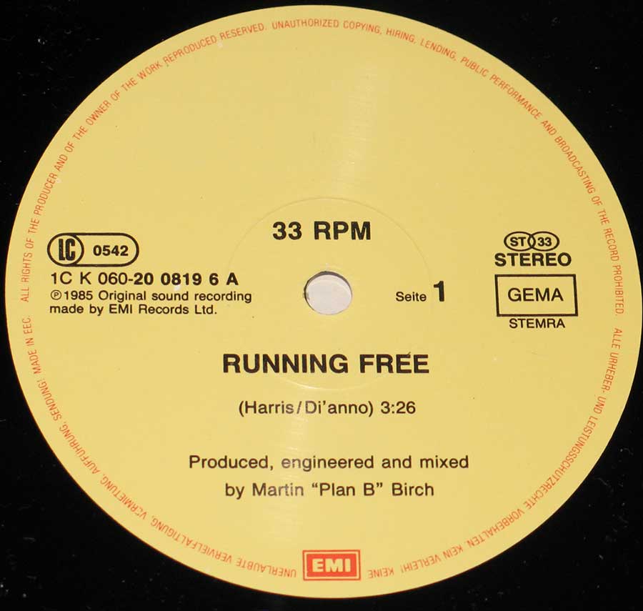 IRON MAIDEN Running Free Live 12" Maxi-Single  enlarged record label