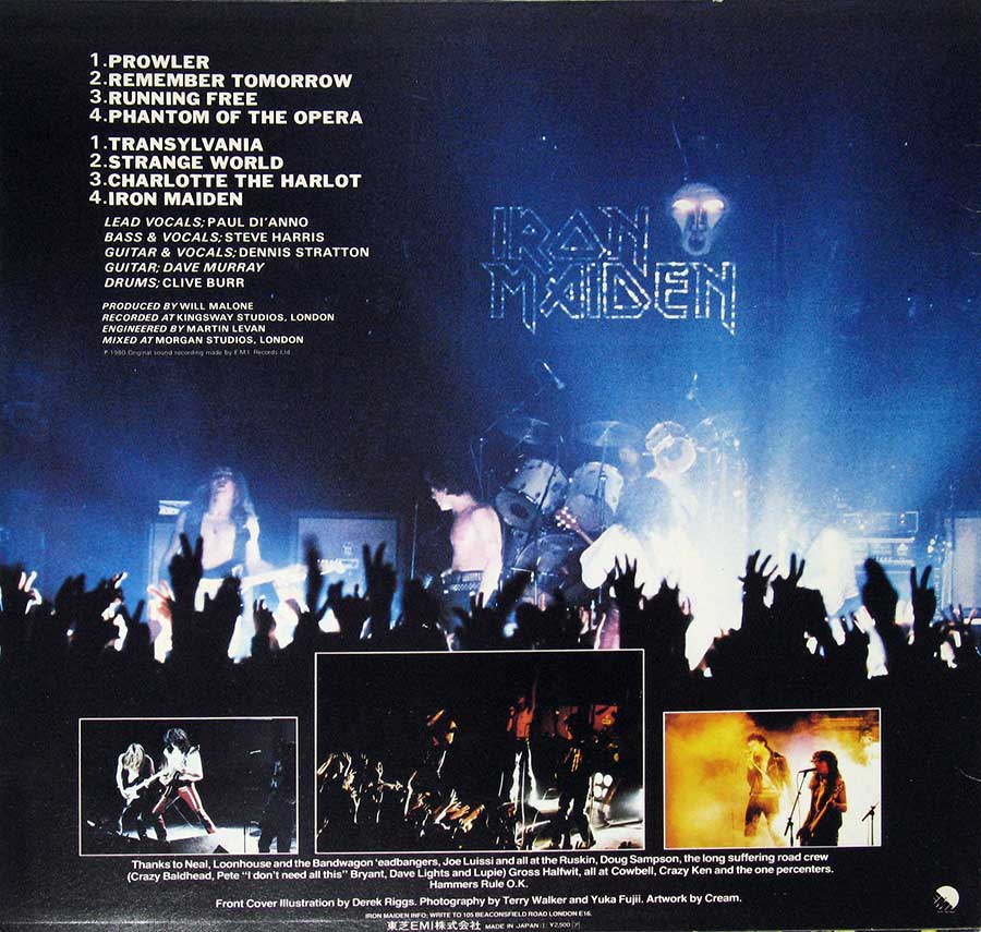 IRON MAIDEN - Self-Titled Toshiba Japan 12" VINYL LP ALBUM album back cover