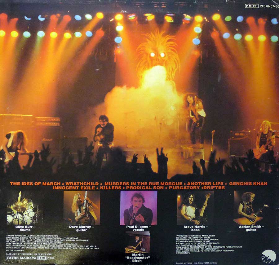 IRON MAIDEN - Killers France Release 12" LP ALBUM VINYL  album back cover