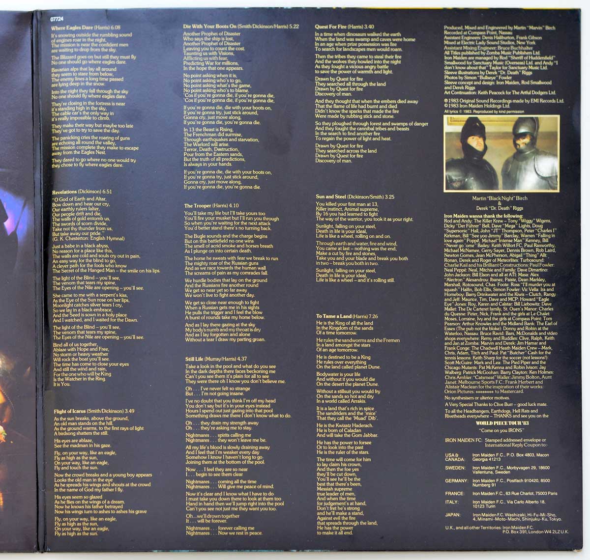 Photo of album back cover IRON MAIDEN - Piece of Mind ( Netherlands and Europe ) 