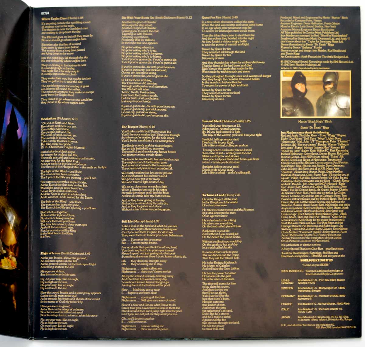 Photo of album back cover IRON MAIDEN - Piece Of Mind Europe Blue Rim-Text Gatefold Cover 