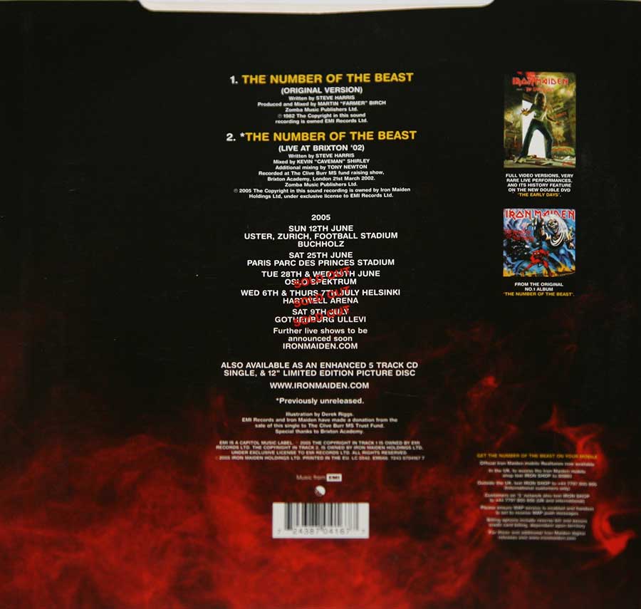 Photos of the back side of IRON MAIDEN The Number of the Beast 7" Red Vinyl 