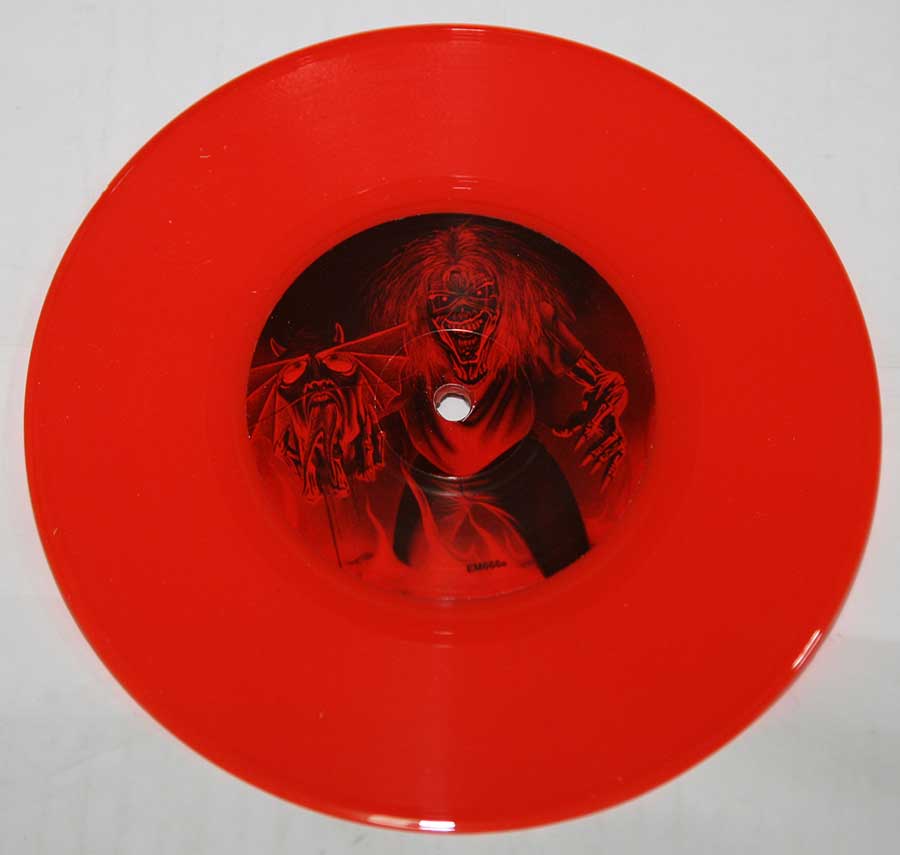 Photos of the red vinyl disc IRON MAIDEN The Number of the Beast 7"	
