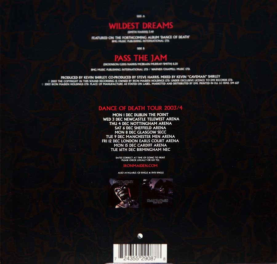 Photo of album back cover IRON MAIDEN - Wildest Dreams / Pass the Jam Green Vinyl 7" Single 