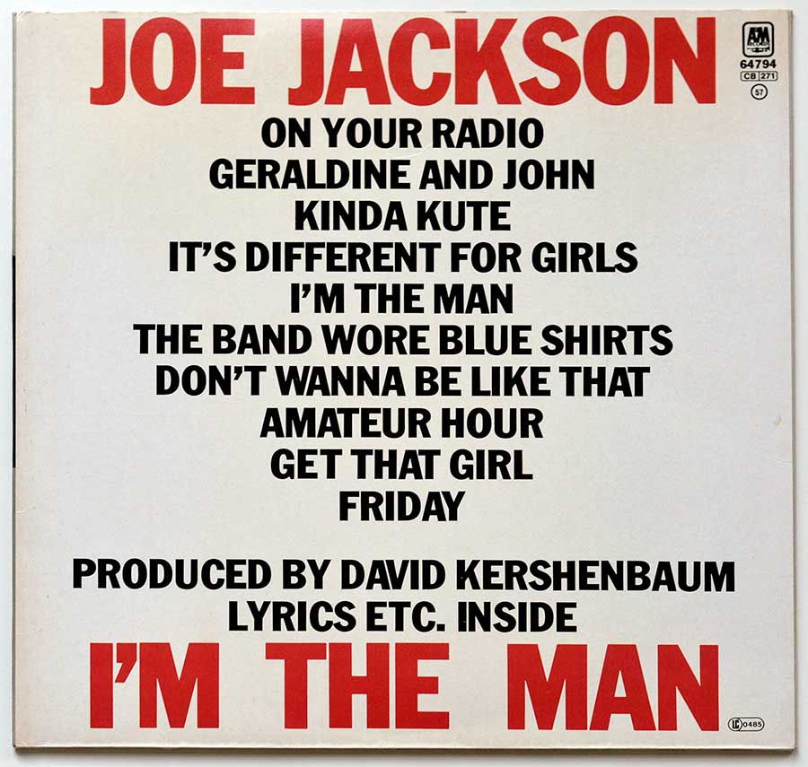 JOE JACKSON - I’m The Man 12" Vinyl LP Album back cover