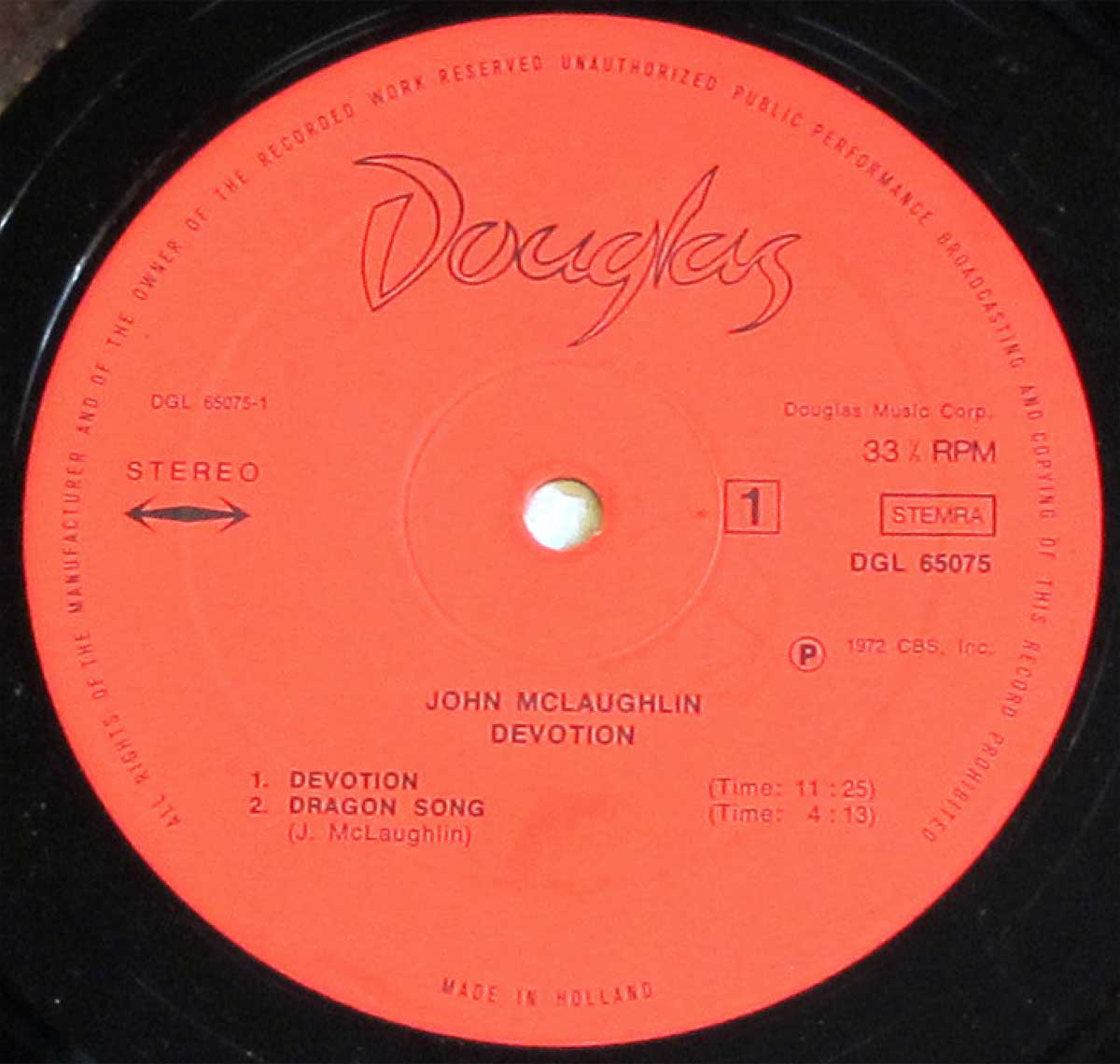 Photo of "JOHN MCLAUGHLIN - Devotion" Record Label 