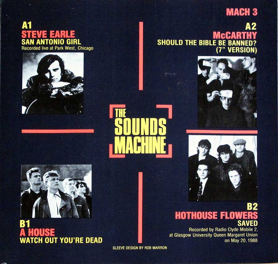 SOUNDS MACHINE - Steve Earle / McCarthy / A House / Hothouse Flowers EP back cover