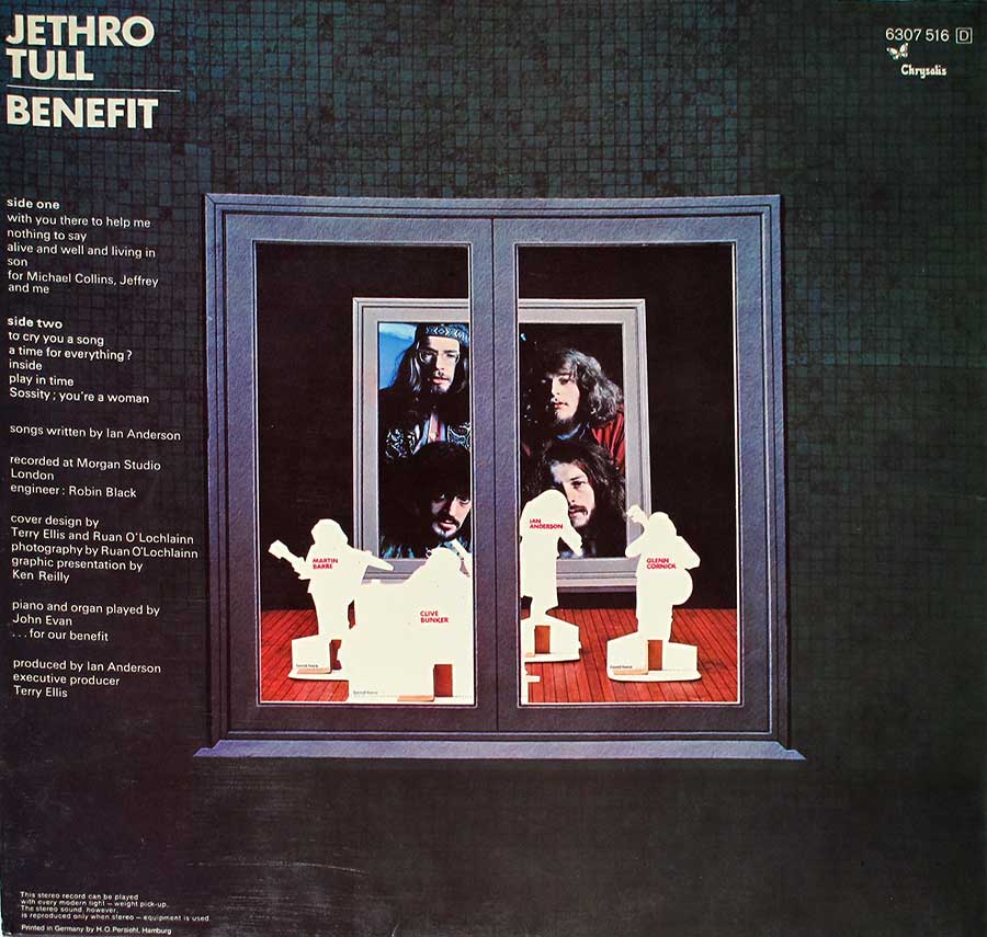 Photo of album back cover JETHRO TULL - Benefit ( Germany, Green Record Label ) 12" Vinyl LP Album