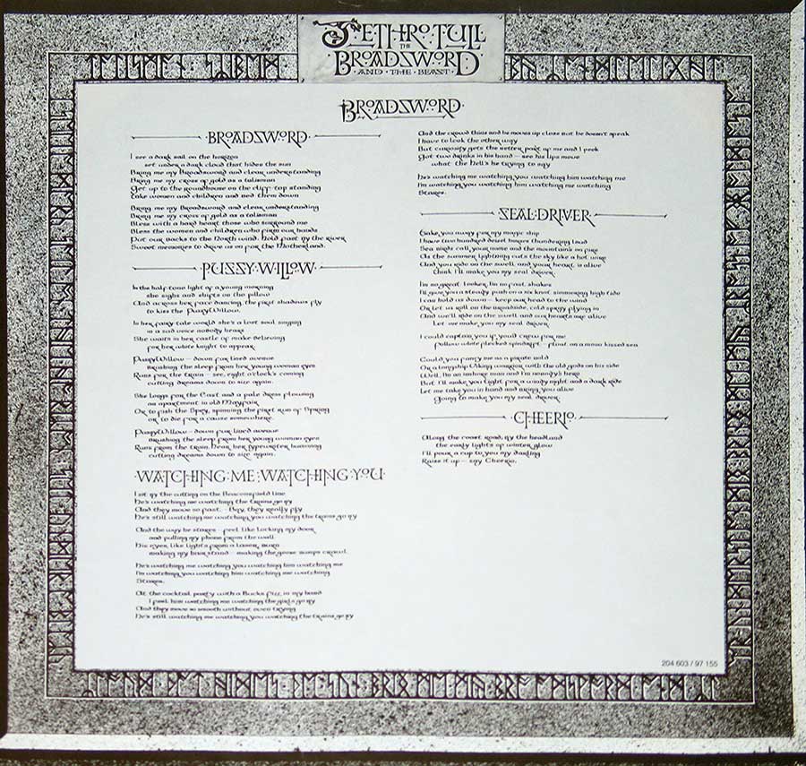 JETHRO TULL - Heavy Horses Lyrics Sheet 12" LP Vinyl Album
 custom inner sleeve