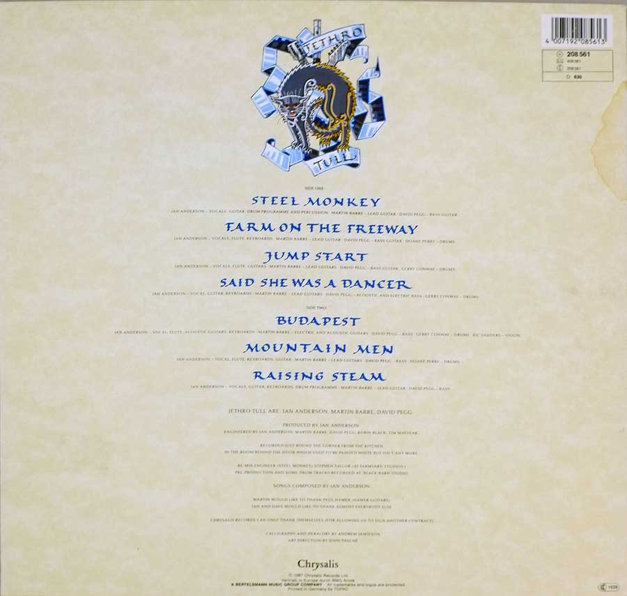 JETHRO TULL - Crest Of A Knave 12" LP ALBUM VINYL 
 back cover