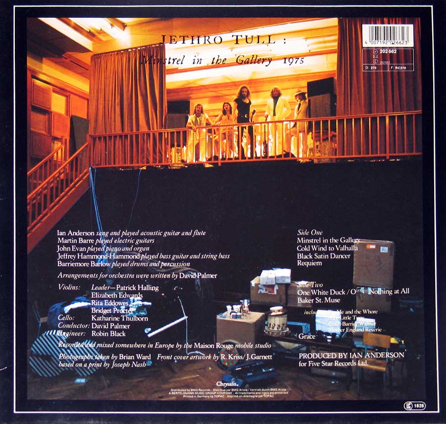 Photo of album back cover JETHRO TULL - Minstrel in the Gallery 12" Vinyl LP Album