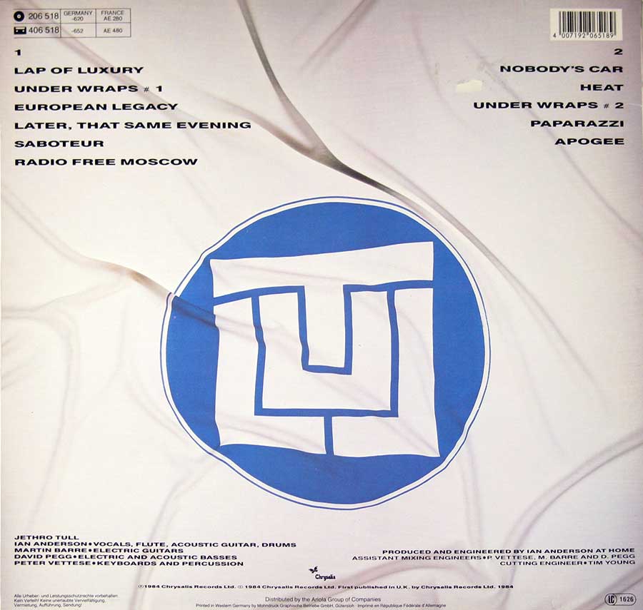 JETHRO TULL - Under Wraps 12"VINYL LP ALBUM album back cover