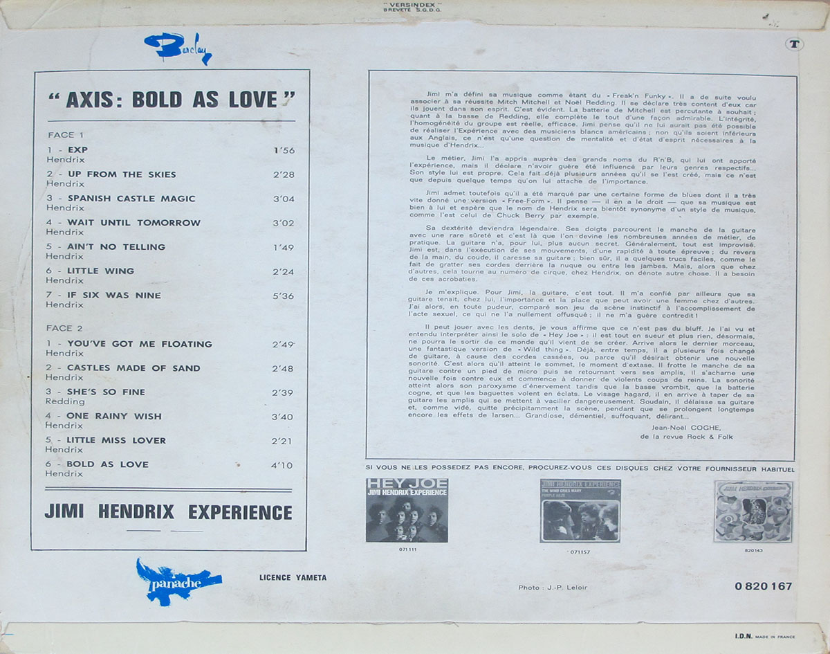 JIMI HENDRIX Axis Bold As Love Acid Psych Prog Blues Rock Album Gallery ...