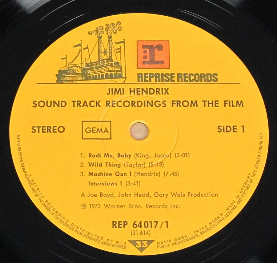 Close up of record's label Sound Track Recordings From The FilmSide One