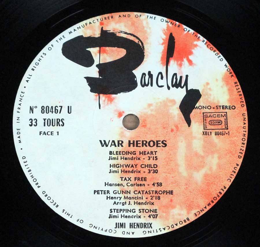 JIMI HENDRIX War Heroes Hard Rock Blues Music Album Gallery
