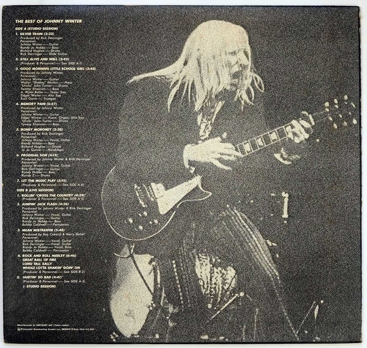 Johnny Winter playing a Gibson Les Paul Guitar on the Album Back Cover  Photo 