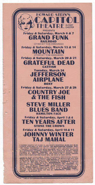 Photo of 19 April 1970 Johnny Winter at Howard Stein's Capitol Theatre in Port Chester 