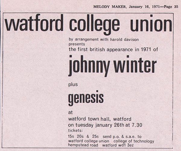 Photo of The First British Appearance in 1971 of Johnny Winter (Plus Genesis) 