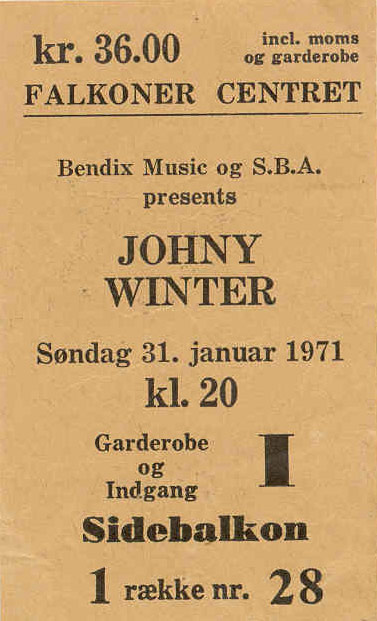 Photo of Ticket for Johnny Winter at the Falkoner Centret 