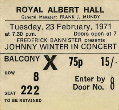 Photo of ticket for Johnny Winter at Royal Albert Hall 