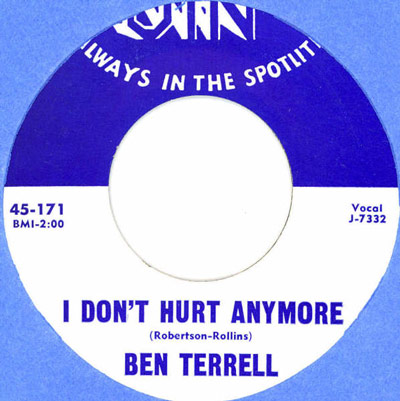 Vinyl record label for the single 'I Don't Hurt Anymore' by Ben Terrell, released under Jin Records with catalog number 45-171.