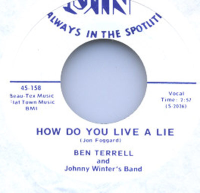 Vinyl record label for 'How Do You Live a Lie' by Ben Terrell and Johnny Winter's Band on Jin Records, catalog number S-2026.