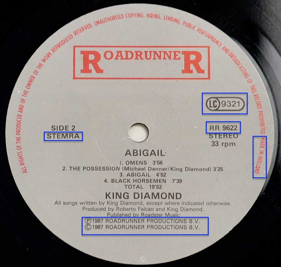 Photo of Side Two of KING DIAMOND - Abigail Netherlands RoadrunneR 