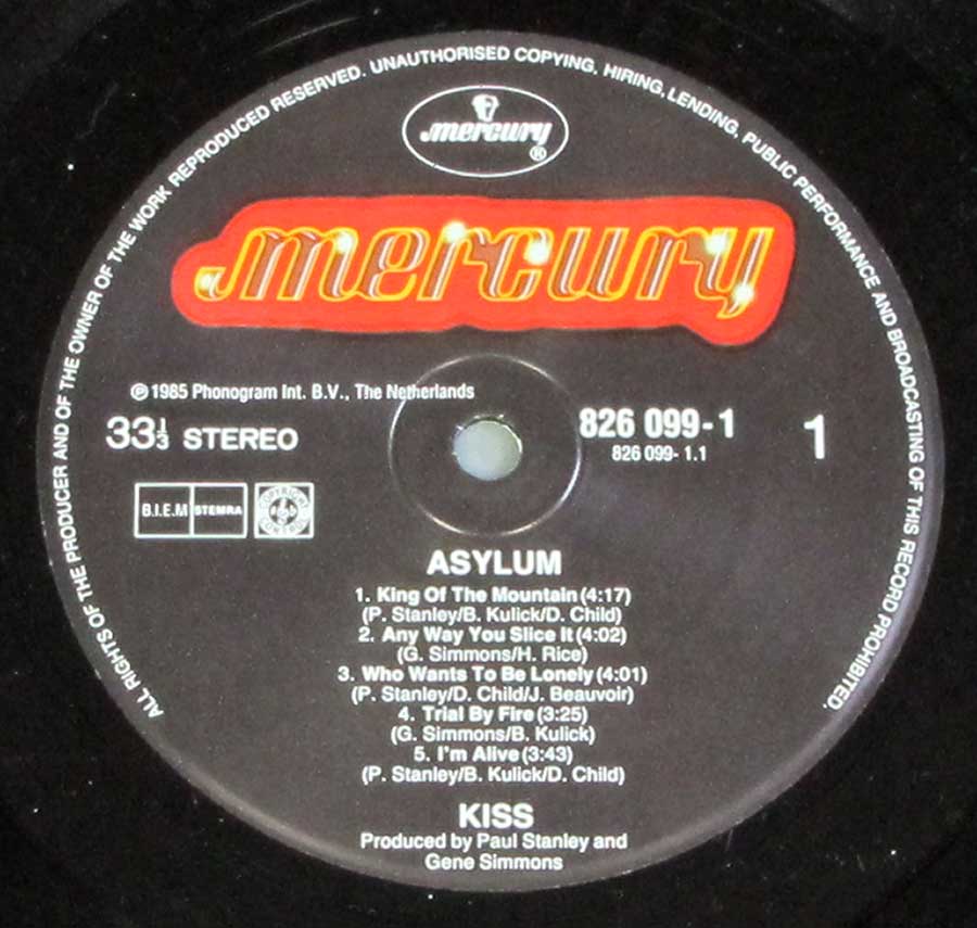 "Asylum" Record Label Details: Black Colour 826 099-1 ℗ 1985 Phonogram Sound Copyright 