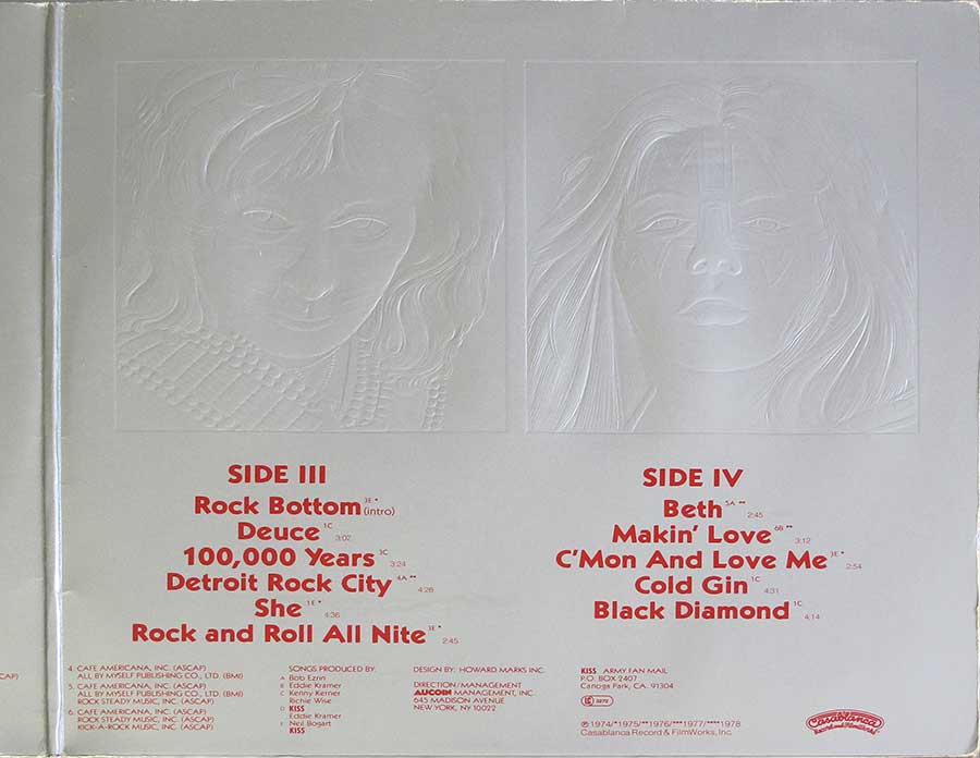 KISS - Double Platinum Gatefold 12" 2LP Vinyl Album inner gatefold cover