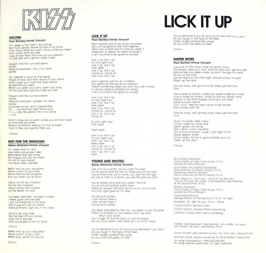 KISS - Lick It Up Netherlands Release 12" LP VINYL ALBUM custom inner sleeve