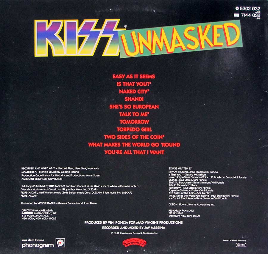 KISS Unmasked American Hard Rock Album Cover Gallery & 12