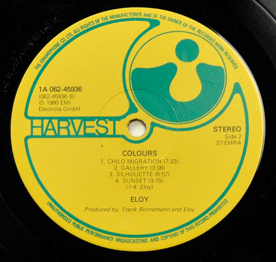 Close up of record's label ELOY - Colours ( Gatefold, Netherlands ) Side Two