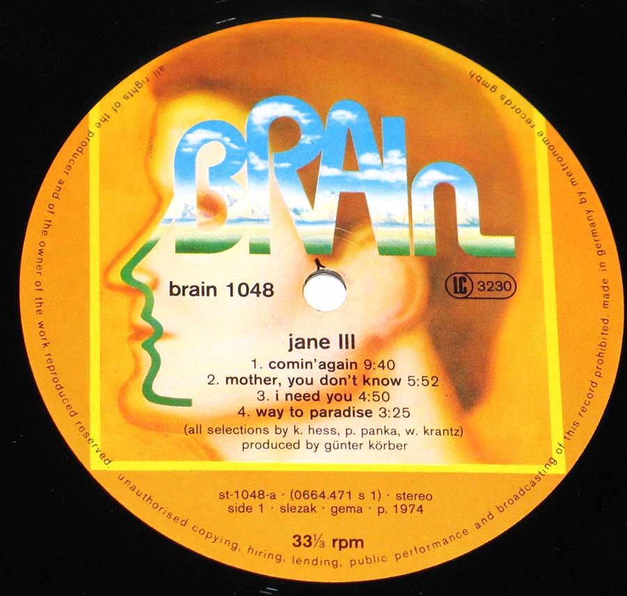 Close-up photo of the Yellowish BRAIN Record Label  