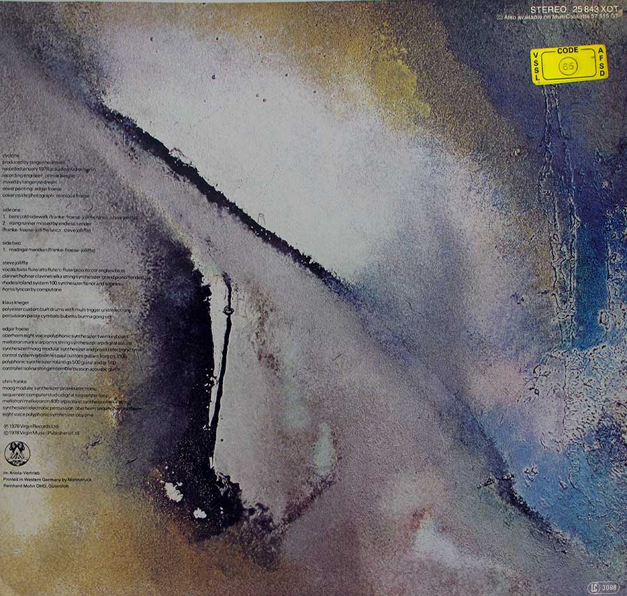 TANGERINE DREAM - Cyclone Gatefold cover 12" LP Vinyl Album
 back cover