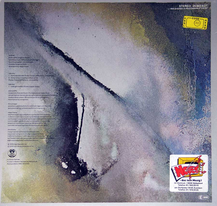 TANGERINE DREAM - Cyclone 12" VINYL LP ALBUM back cover