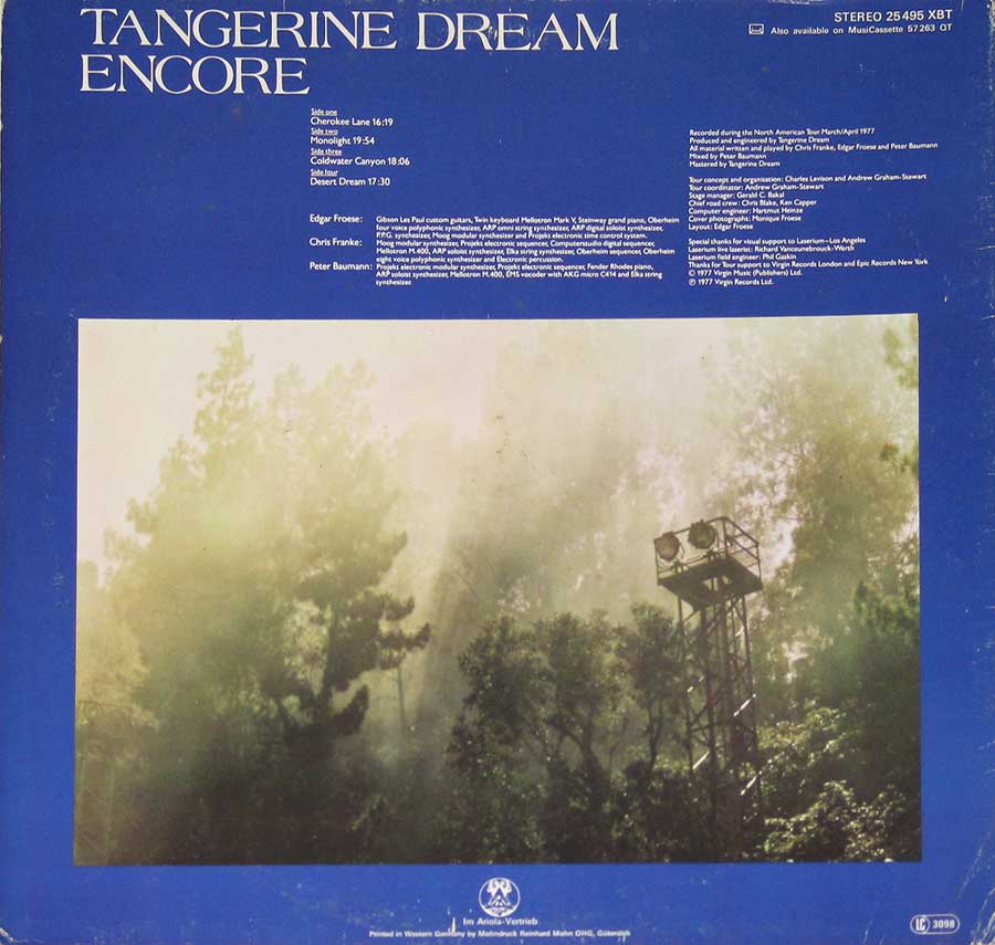 Photo of album back cover TANGERINE DREAM - Encore German Release 12" vinyl 2LP