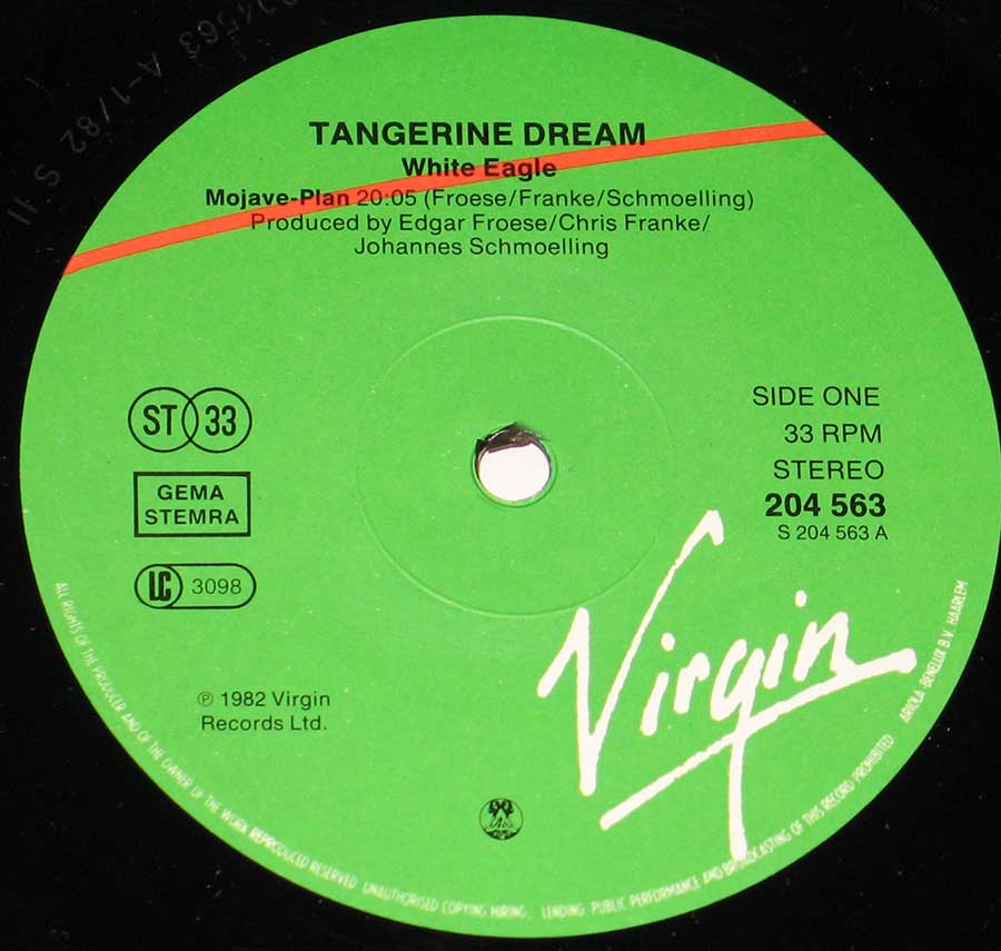 TANGERINE DREAM - White Eagle 12" VINYL LP ALBUM enlarged record label