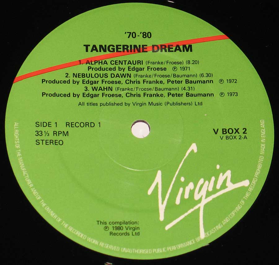 Close up of record's label TANGERINE DREAM - '70-'80 4LP Box-set  Side One