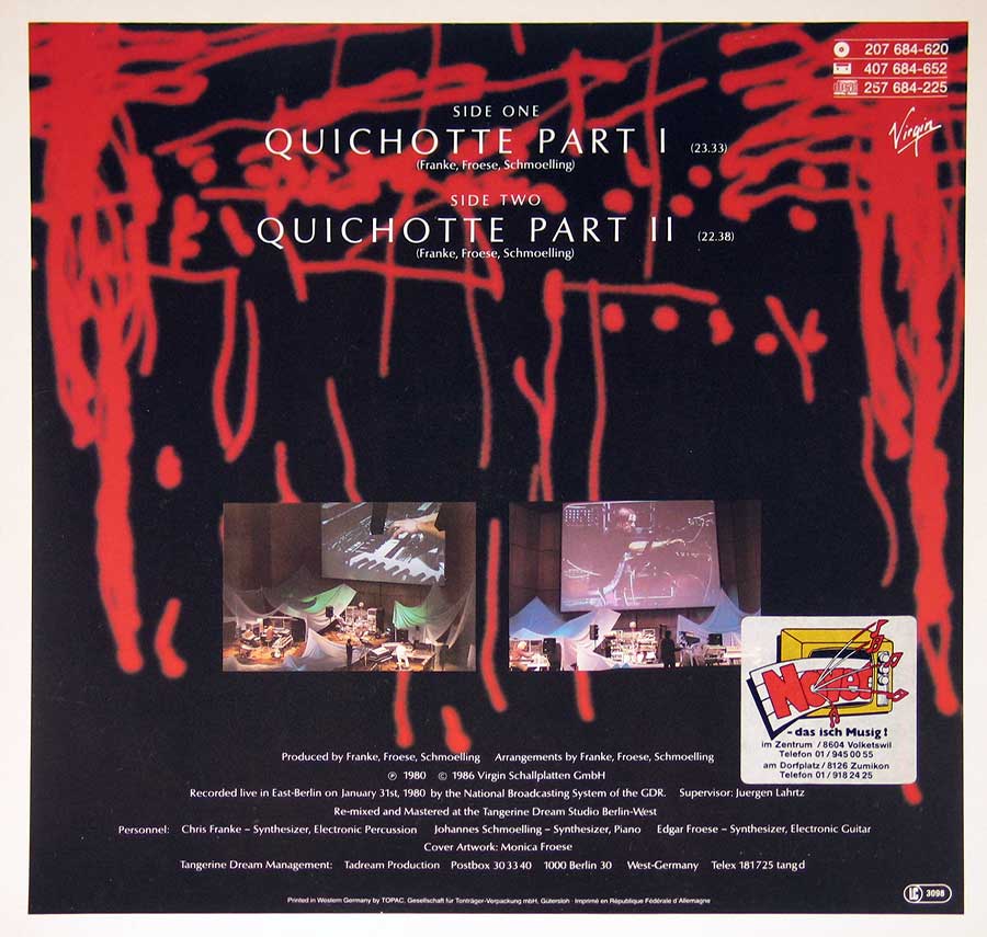 TANGERINE DREAM - Pergamon - Live at the 'Palast der Republik' GDR 12" VINYL LP ALBUM back cover