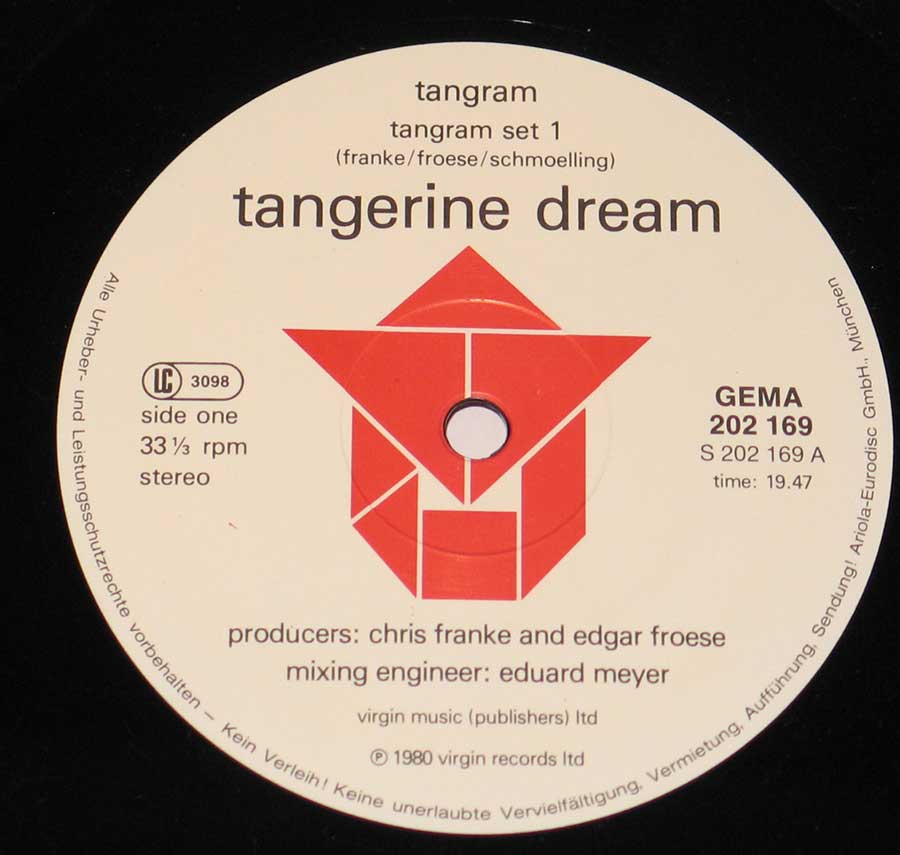 "Tangram" Record Label Details: Virgin / Tangram Records 202 169 -320 