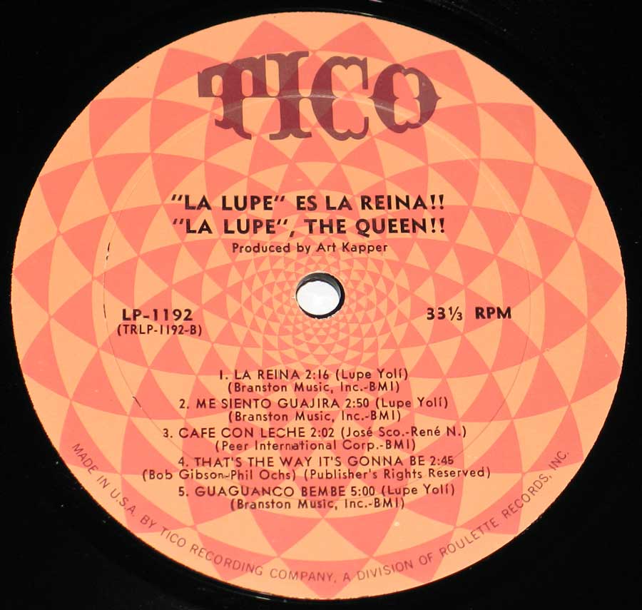 LA LUPE - Es La Reine The Queen Tico Records 12" Vinyl LP Album enlarged record label