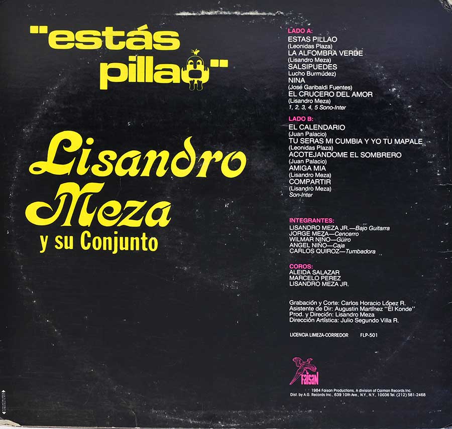 Photo of album back cover LISANDRO MEZA - Estas Pillao 12" Vinyl LP ALbum