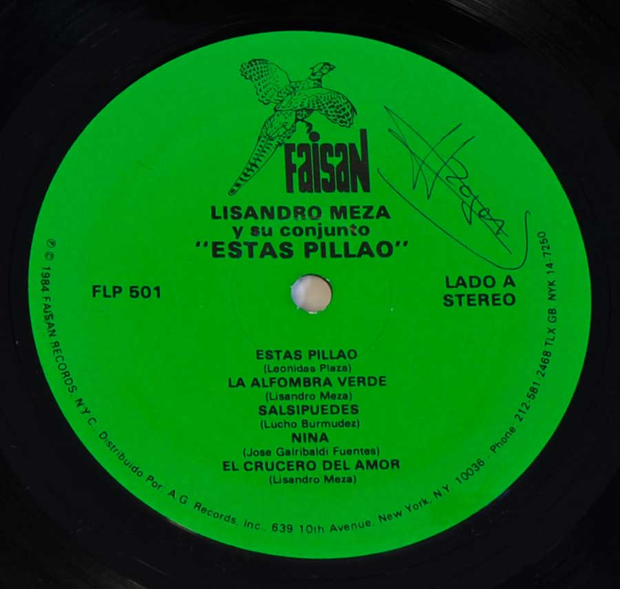 Close up of record's label LISANDRO MEZA - Estas Pillao 12" Vinyl LP ALbum Side One
