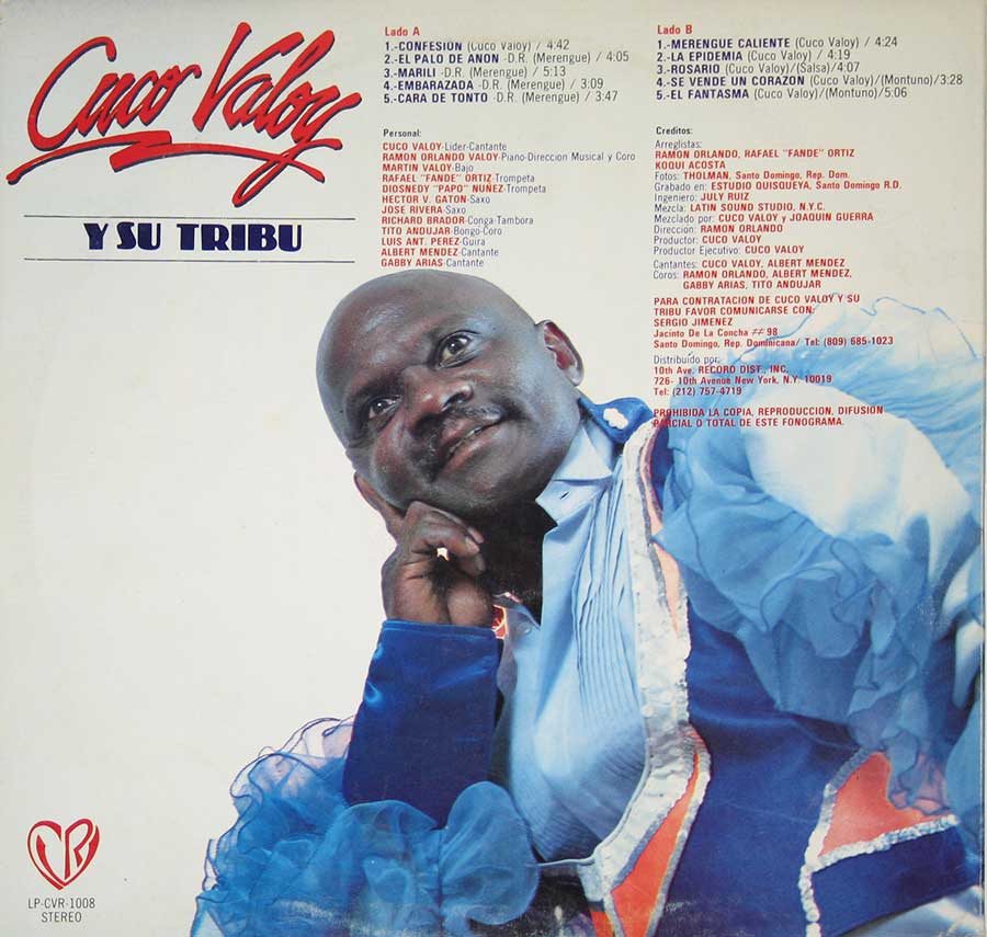 CUCO VALOY Y SU TRIBU - Self-Titled ( SALSA, MERENGUE ) 12" VINYL LP ALBUM back cover
