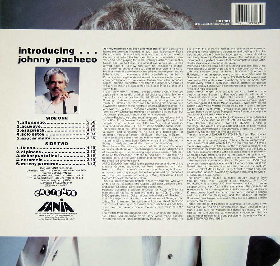 JOHNNY PACHECO - Introducing JOHNNY PACHECO Caliente Records 12" Vinyl LP Album back cover